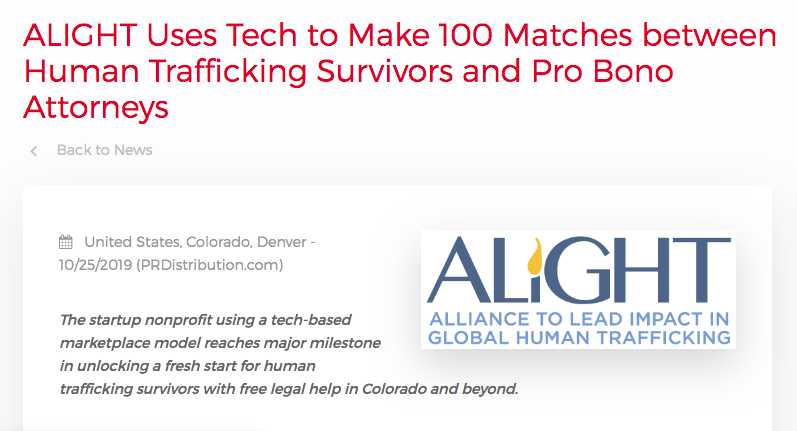 ALIGHT Uses Tech to Make 100 Matches between Human Trafficking Survivors and Pro Bono Attorneys