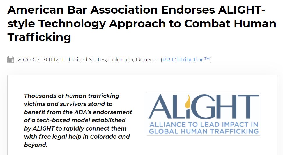 American Bar Association Endorses ALIGHT-style Technology Approach to Combat Human Trafficking